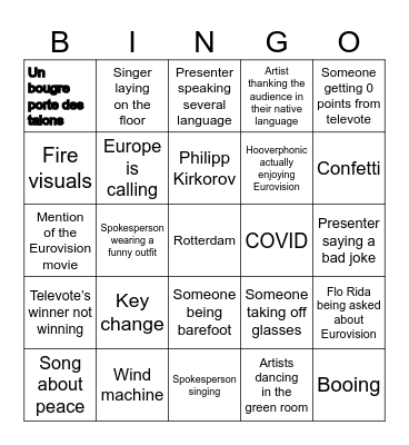 EUROVISION 2025 Bingo Card