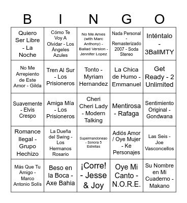 BINGO MUSICAL Bingo Card