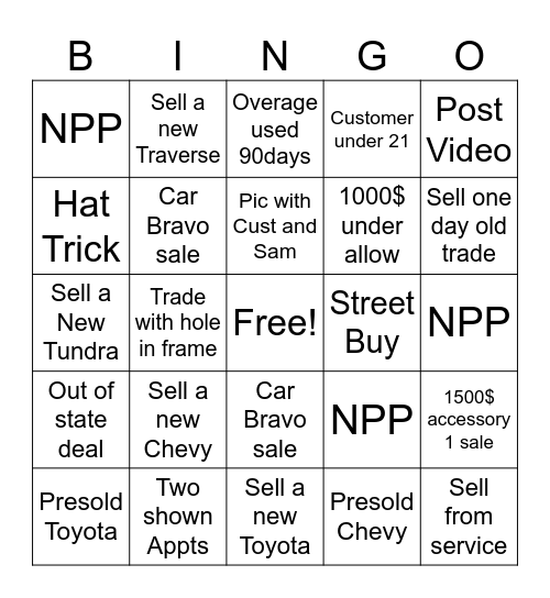 Let's GO!!! Bingo Card