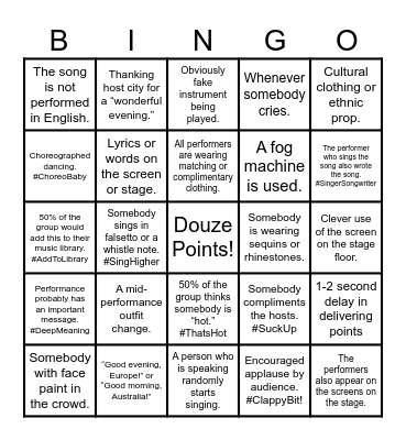 Eurovision Song Contest: Grand Final 2026 - Vienna Bingo Card