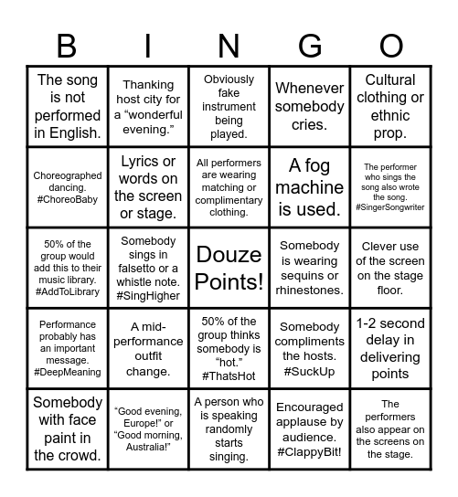 Eurovision Song Contest: Grand Final 2026 - Vienna Bingo Card
