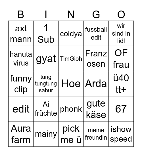 tiktok fyp Bingo Card