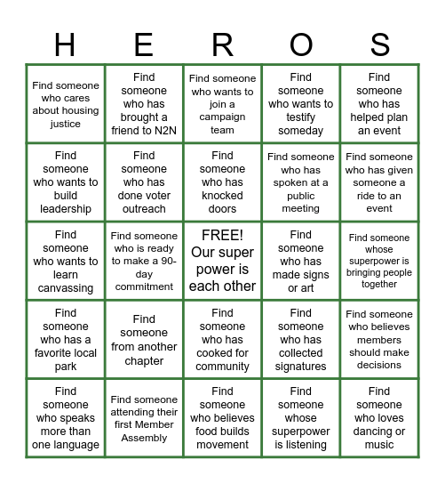 N2N 2026 MEMBER ASSEMBLY Bingo Card