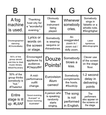 Eurovision Song Contest 2026: Grand Final - Vienna Bingo Card