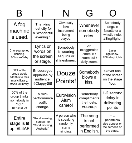 Eurovision Song Contest 2026: Grand Final - Vienna Bingo Card
