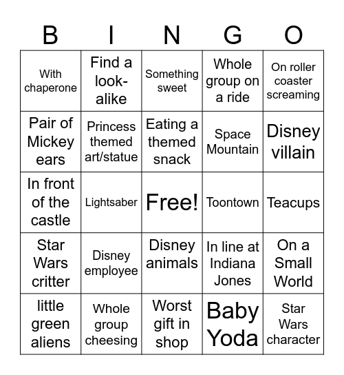 Disney Photo Bingo Card