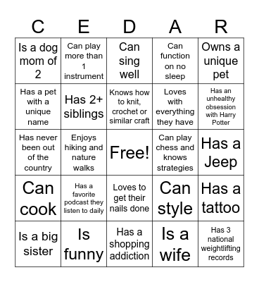 Get to Know You Bingo Card