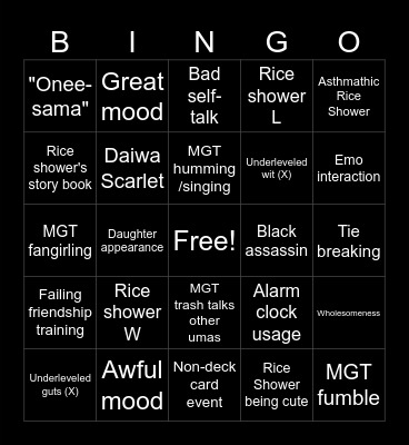 Rice Shower Career Bingo Card