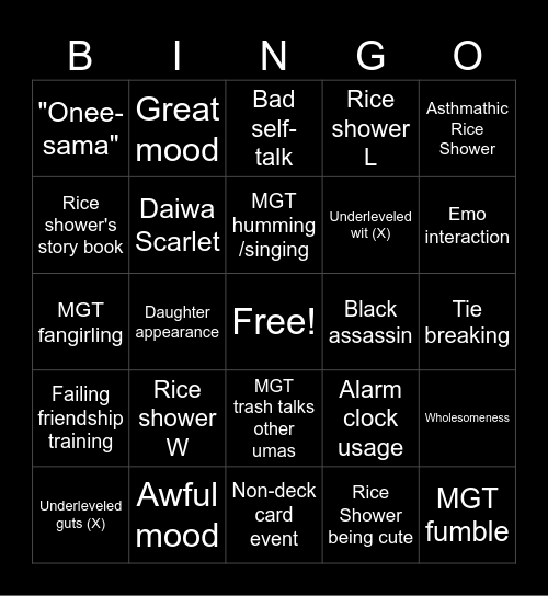 Rice Shower Career Bingo Card