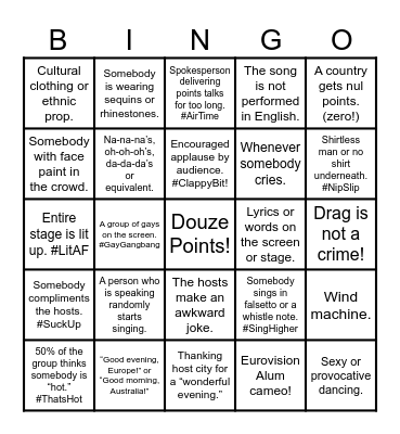 Eurovision Song Contest 2026: Grand Final - Vienna Bingo Card