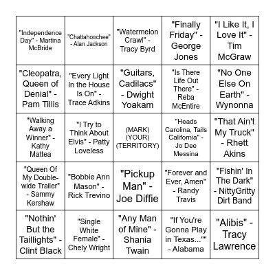 90s COUNTRY Bingo Card