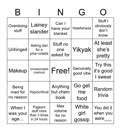 Sister bingo Card