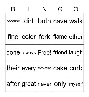 1B Tricky Words Bingo Card
