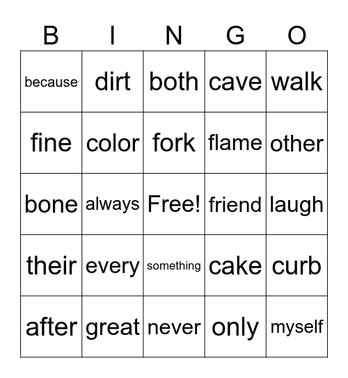 1B Tricky Words Bingo Card