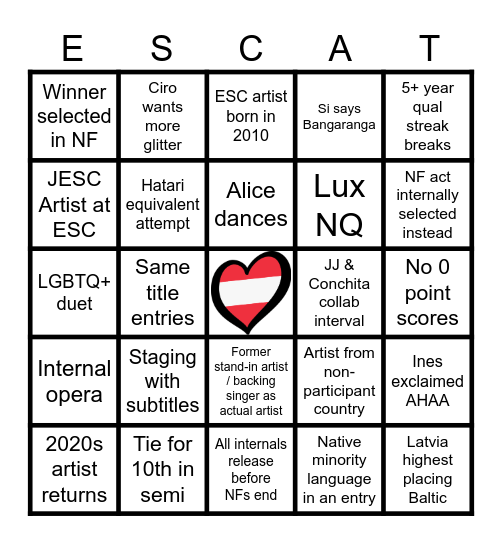 Eurovision 2026 Bingo Card