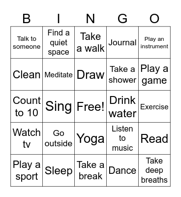 Coping Skills Bingo Card