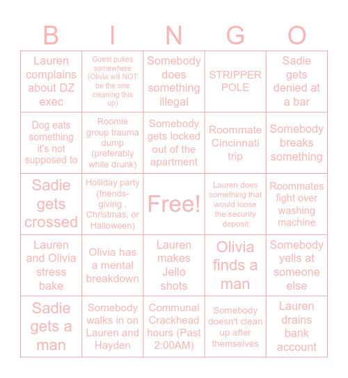 Apartment Bingo Card