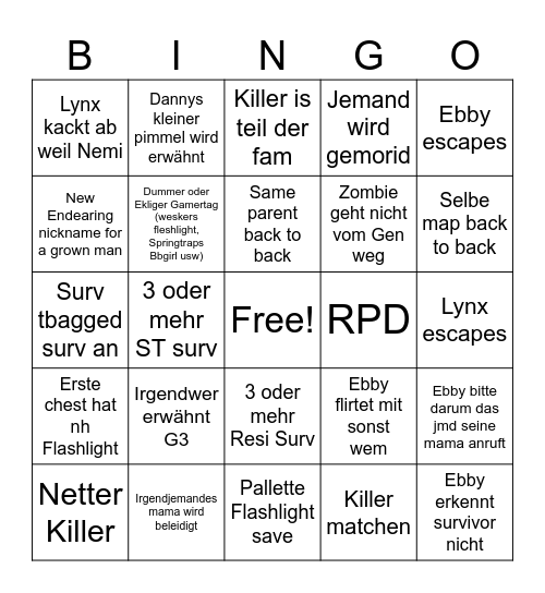 Schaise Bingo Card