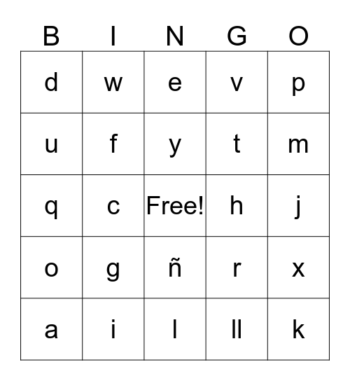 Alphabet Bingo Card