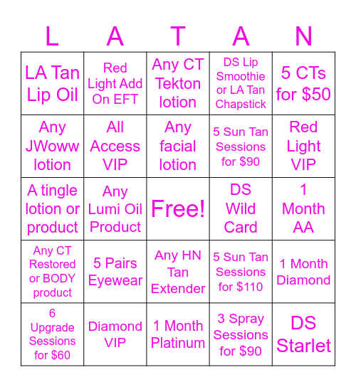 Salon Bingo Card