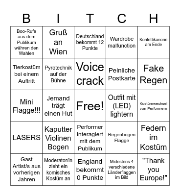 EUROVISION Bingo Card