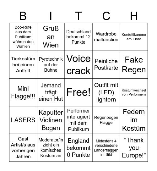 EUROVISION Bingo Card