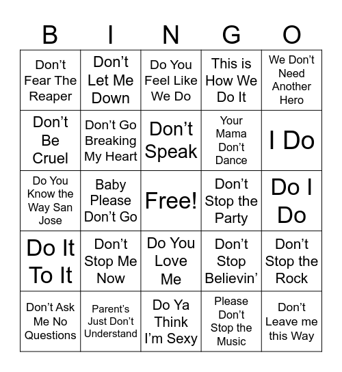 DO's&Don'ts26 Bingo Card
