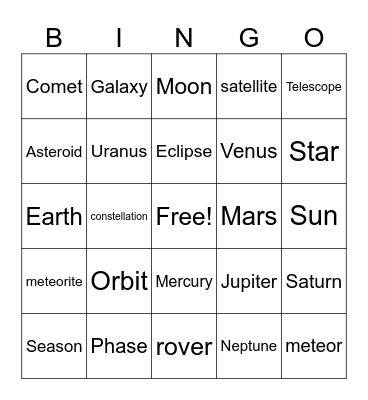 Space Bingo Card