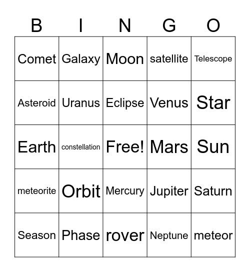 Space Bingo Card