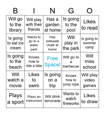 Last Day of School Bingo Card
