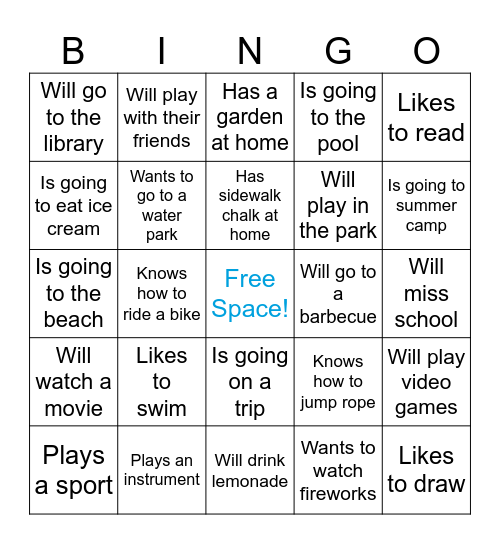 Last Day of School Bingo Card