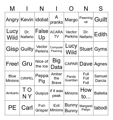 Despicable Me Bingo Card