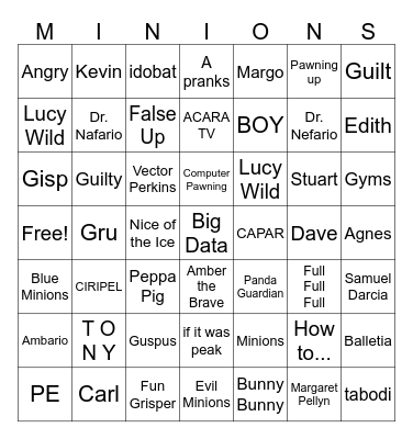 Despicable Me Bingo Card