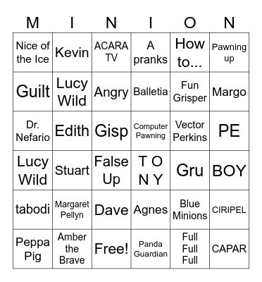 Despicable Me Bingo Card