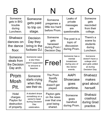 Predictions Before Payton 2026 Grad Bingo Card