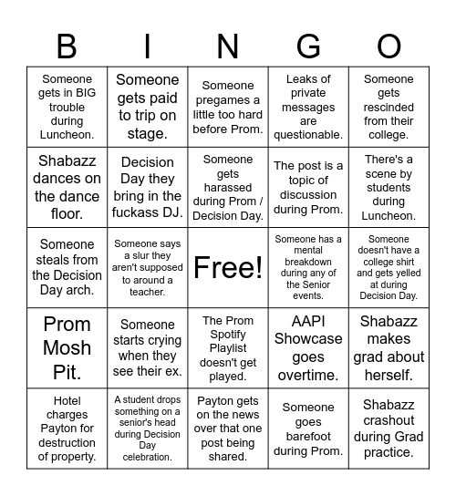 Predictions Before Payton 2026 Grad Bingo Card