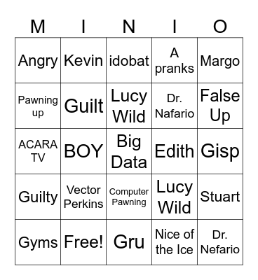 Despicable Me Bingo Card