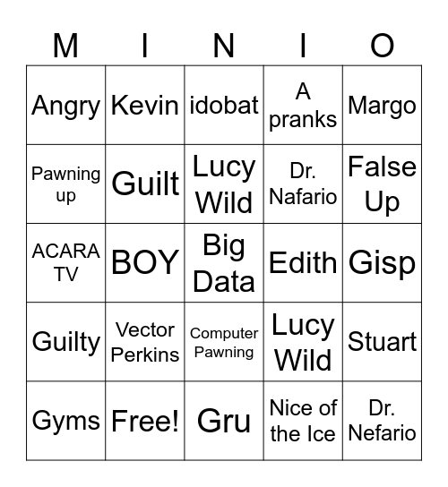 Despicable Me Bingo Card