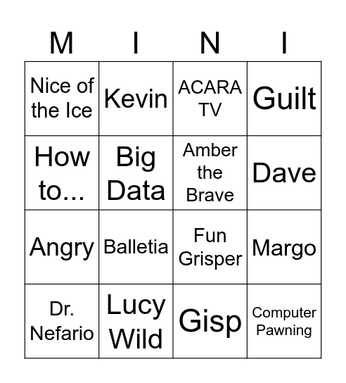 Despicable Me Bingo Card