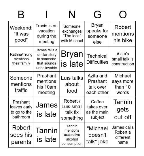Monday Morning Bingo Card