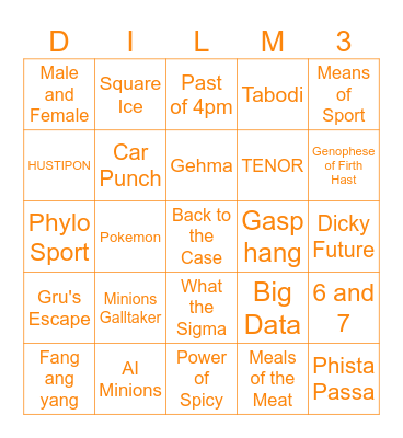 Despicable Me 3 Bingo Card
