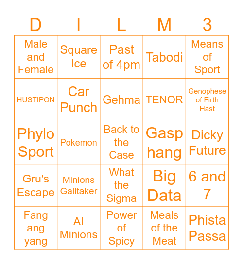 Despicable Me 3 Bingo Card