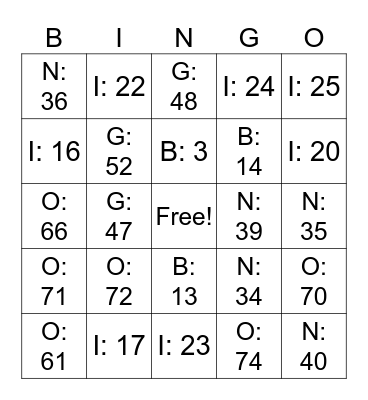 Untitled Bingo Card
