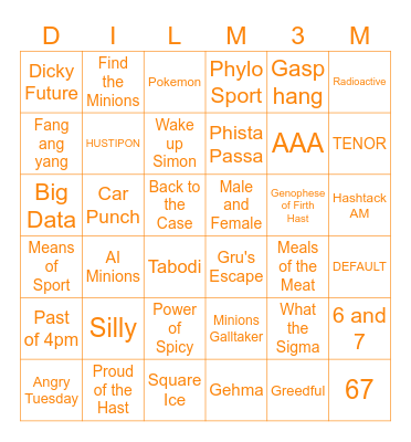 Despicable Me 3 Bingo Card
