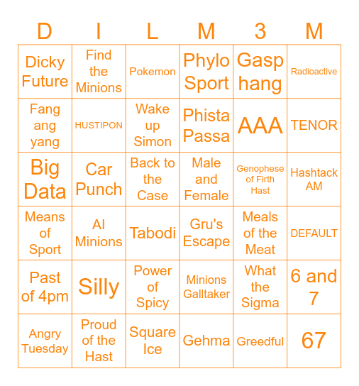 Despicable Me 3 Bingo Card