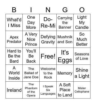 Musical Theatre Bingo Card