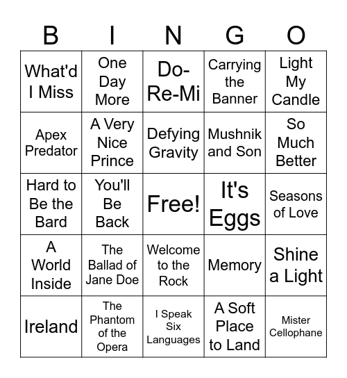 Musical Theatre Bingo Card
