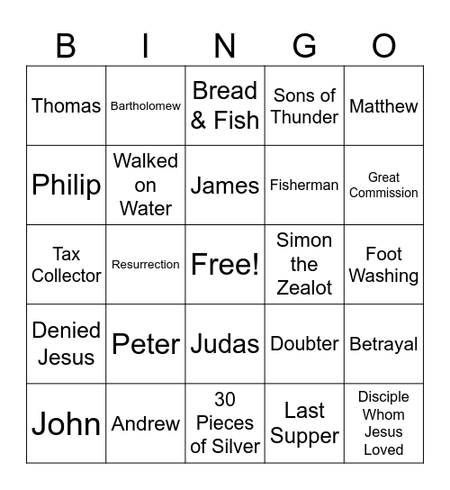 Disciples Bingo Card