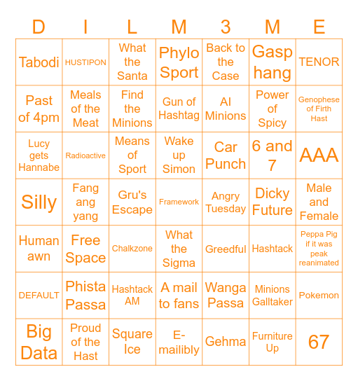 Despicable Me 3 Bingo Card