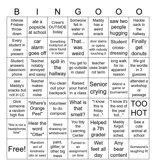 30-Crew Bingo Card